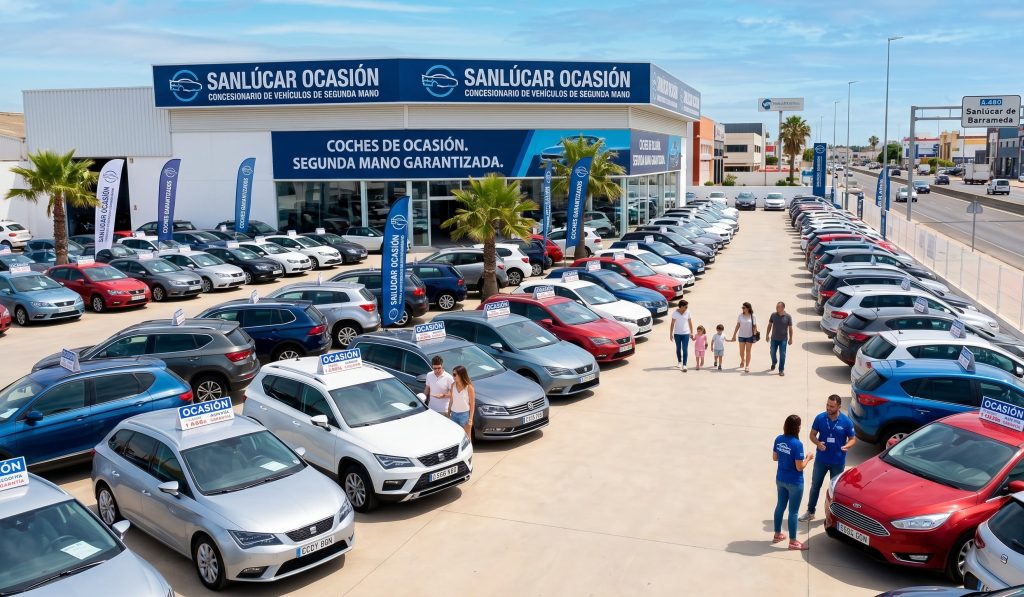 comprar-coches-segunda-mano-sanlucar-la-mayor (1) Cliente satisfecho recibiendo las llaves al comprar coches de segunda mano en Sanlúcar la Mayor en las instalaciones de Sanlúcar Ocasión.