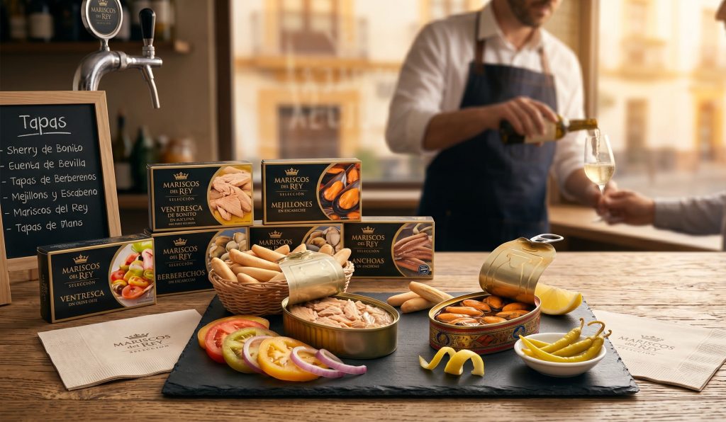 Conservas de Alta Gama para la Hostelería Sevillana - Mariscos del Rey Selección de latas de conservas premium de mariscos y pescados, ideales para bares y restaurantes, distribuidas por Mariscos del Rey.