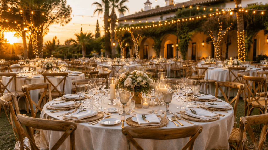 Alquiler de sillas y mesas en Sevilla para boda de verano Alquiler de sillas y mesas en Sevilla para boda de verano en exterior
