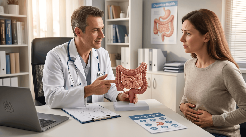 Especialista digestivo atendiendo a un paciente con síndrome del intestino irritable en Sevilla