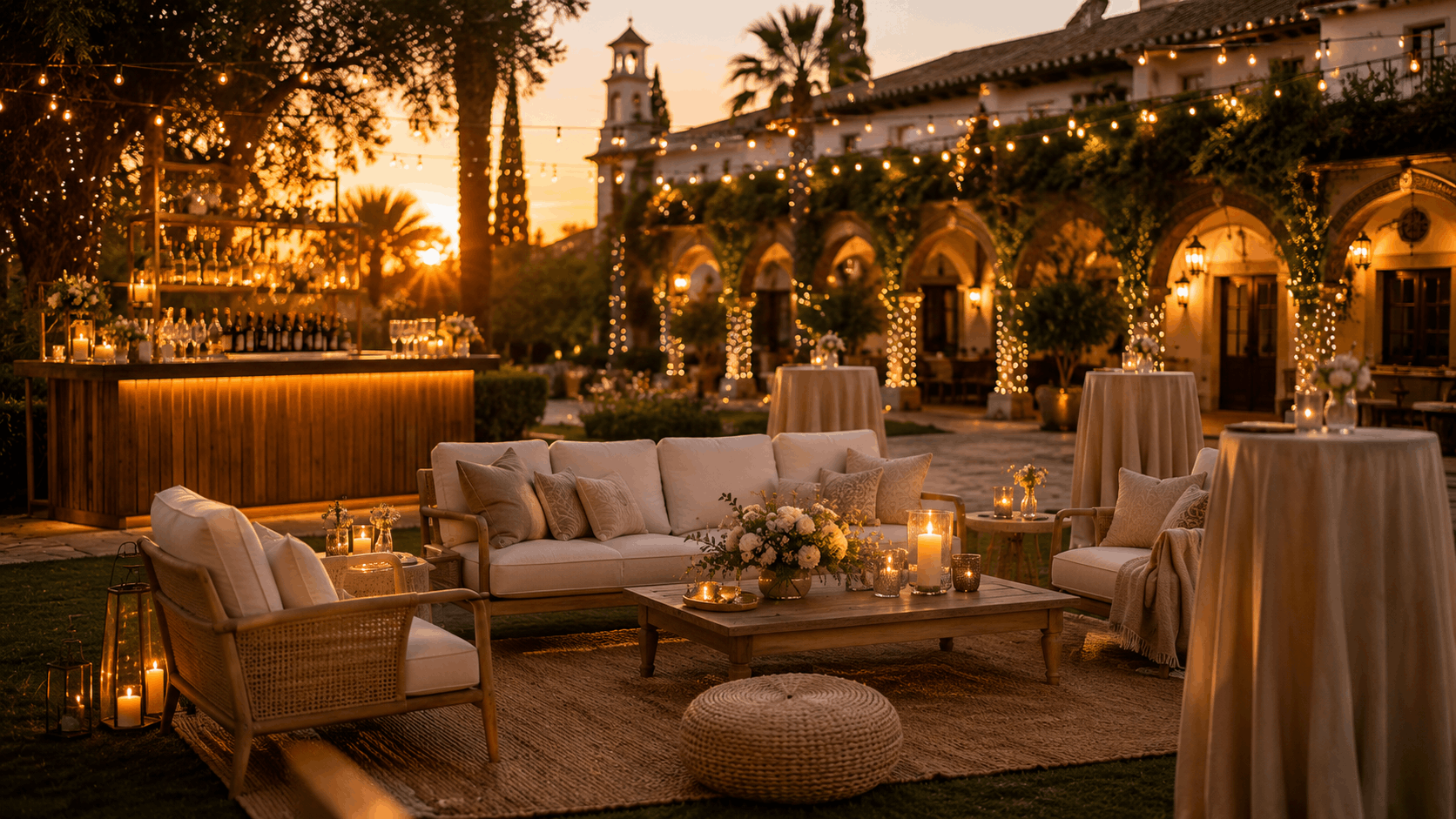 zona lounge mobiliario eventos sevilla - Alquiler de sillas y mesas en Sevilla para bodas de verano: c&oacute;mo elegir el mobiliario adecuado