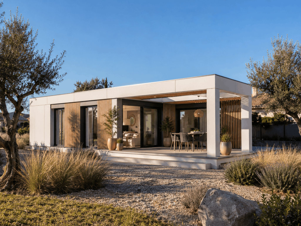 Casa modular moderna con terraza en una parcela de Sevilla