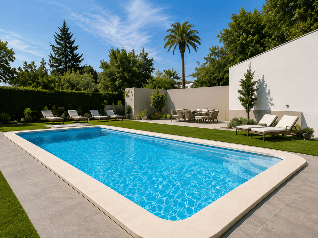 Piscina de poliéster instalada en el jardín de una vivienda en Sevilla